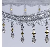 Borla de flecos con cuentas de diamantes de imitación de 12 metros - Elegante ribete trenzado de poliéster(Grijs)