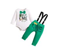 Borlai Bebé Niño 1er Cumpleaños Trajes Pajarita Algodón Letra Romper Tirantes Ajustables Pantalones Conjunto de Ropa de Caballero para Fotografía