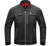 BORLENI Chaqueta Moto Hombre de Denim Chaquetas Reflectante con Bolsillos Protección CE Extraíble Transpirable para Primavera Otoño Negro