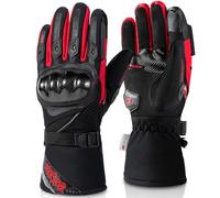 BORLENI Guantes Moto Invierno Hombre Impermeable de la Fibra de Carbono,Guantes de Motocicleta cálido con Pantalla Táctil Rojo L