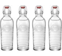 Bormioli 4er Set botella de cristal officina(1825) - curvada 1,2 Liter botella con cierre y motivos florales en relieve, Transparente