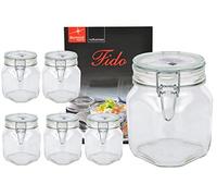 Bormioli Fido - Juego de 6 Tarros Herméticos de Vidrio (0,75 L, incluye cuaderno de recetas)