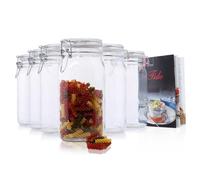 Bormioli Rocco Fido - Juego de 6 tarros de cristal para conservas con cierre de palanca, capacidad: 1,5 litros, libro de recetas Bormioli incluido