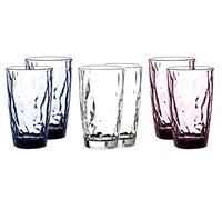 Bormioli Rocco - Juego de 6 vasos de agua con diamantes, 470 ml, transparente, azul, púrpura (2 vasos por color), apto para lavavajillas, vasos de agua grandes para jugo