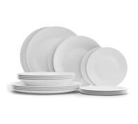 Bormioli Rocco Juego de Vajilla de 18 Piezas en Vidrio Opalino Blanco - Modelo Whitemoon - Elegante y Resistente - Incluye Platos Llanos, Hondos y de Postre