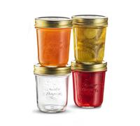 Bormioli Rocco Quattro Stagioni Conjunto de 4 frascos de albail transparentes 10.75 oz. Hecho de vidrio duradero hecho en Italia