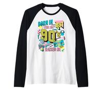 Born 80s but 90s Raised Me Vintage Colorful Party Theme 90s Camiseta Manga Raglan