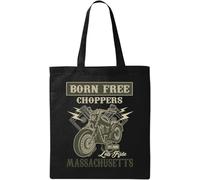 Born Free Choppers Massachusetts Lets Ride - Bolsa de algodón ecológico natural, color negro, Black, Talla única