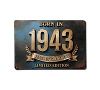 Born In 1943 Years Of Greatness Regalo de cumpleaños, tema del año, decoración de cumpleaños, letrero de metal retro para cafetería, bar, pub, hogar, sala de juegos, gimnasio, club, decoración de