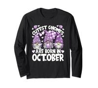 Born In October Design For Women Cute Purple Birthday Gnomes Manga Larga