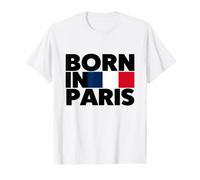 Born In Paris France French Flag Color Block Typography Camiseta gráfica económica