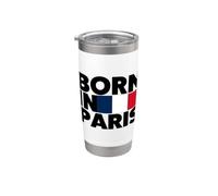 Born In Paris France French Flag Color Block Typography Vaso térmico de acero inoxidable de doble pared