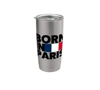 Born In Paris France French Flag Color Block Typography Vaso térmico de acero inoxidable de doble pared
