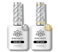 Born Pretty Base y Top Coat Gel U V Set 2 x 15 ml - No Wipe Super Top Coat Gloss Base No se astilla ni pela y larga duración, Soak-Off U V/LED UV esmalte de uñas
