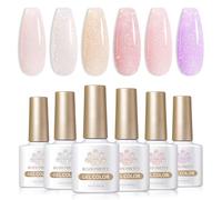 BORN PRETTY Esmalte de Uñas UV Glitzer Nature Rosa, Shellac Nude Lechoso Blanco Cristal Claro Gel Reflectante Brillante - 6 Botellas