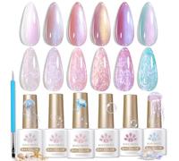 Born Pretty Esmaltes Semipermanentes para Uñas Sirena Perla Aurora Iridiscente Pintauñas Semipermanentes Concha Remolino Efecto Hilo Gel Nail Polish