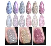 BORN PRETTY Esmaltes Semipermanentes reflectante Glitter, Esmalte de uñas Purpurina, Esmalte de uñas con brillo de diamante, Pintauñas Soak Off UV LED Gel Nail Art Manicure DIY 6 Colores