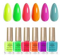 Born Pretty Juego de esmalte de uñas de secado rápido, 6 colores, amarillo neón, verde fluorescente, rojo, naranja, rosa, morado, verde azulado, esmalte de uñas sin lámpara UV, primavera y verano