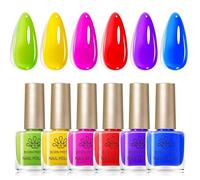 Born Pretty Juego de esmalte de uñas de secado rápido, 6 colores, verde, amarillo claro, rosa fluorescente, rojo, morado, azul real, esmalte de uñas sin lámpara UV