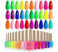 Born Pretty Juego de esmaltes de uñas de secado rápido, neón, 15 colores, verde, rosa, amarillo, naranja, rojo, morado, azul, purpurina, esmalte de uñas, sin lámpara UV, primavera y verano