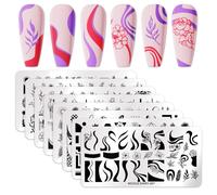 Born Pretty Nail Art Stamping Templates Set Flowers Leaves Plant French Stamping Image Plates Manicure DIY Design Stamp Plates 8PCS