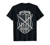 Born To Be Drummer Baquetas Cruzadas con Escudo de Bandera de EE. UU Camiseta