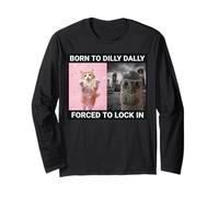 Born To Dilly Dally Forzed To Lock In Cute Cat Funny Meme Manga Larga