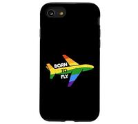 Born To Fly Airplane, Bandera arcoíris, LGBTQ, Divertida para Amantes de la aviación Carcasa para iPhone SE (2020) / 7/8