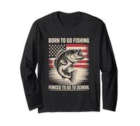 Born To Go Pesca Bass Fish Fisherman Boy Kid Funny Fishing Manga Larga