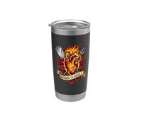 Born to Grill - Tatuaje tradicional con forma de corazón Pitmaster Vaso térmico de acero inoxidable de doble pared