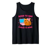 Born to Nap Forced to Work Funny Crying Cat Girl Meme Laptop Camiseta sin Mangas