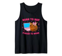 Born to Nap Forced to Work Funny Crying Cat Girl Meme Laptop Camiseta sin Mangas