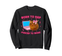 Born to Nap Forced to Work Funny Crying Cat Girl Meme Laptop Sudadera