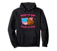 Born to Nap Forced to Work Funny Crying Cat Girl Meme Laptop Sudadera con Capucha