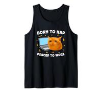 Born to Nap Forced to Work Funny Crying Cat Meme Laptop Camiseta sin Mangas