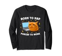 Born to Nap Forced to Work Funny Crying Cat Meme Laptop Manga Larga