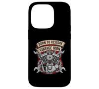 Born to Restore Vintage Iron Engine Mechanic V-Twin Motor Carcasa para iPhone 14 Pro