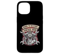 Born to Restore Vintage Iron Engine Mechanic V-Twin Motor Carcasa para iPhone 15