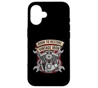 Born to Restore Vintage Iron Engine Mechanic V-Twin Motor Carcasa para iPhone 16
