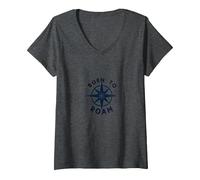 Born to Roam: Diseño de brújula Aventurero para Wanderlusters Camiseta Cuello V, Mujer, Jaspeado Oscuro, XL