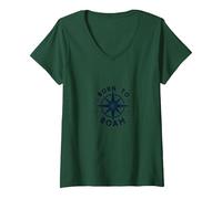 Born to Roam: Diseño de brújula Aventurero para Wanderlusters Camiseta Cuello V, Mujer, Verde Bosque, XXL