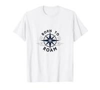 Born to Roam: Diseño de brújula Aventurero para Wanderlusters Camiseta, Hombre, Blanco, M