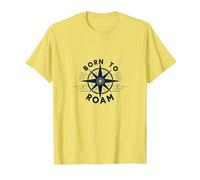 Born to Roam: Diseño de brújula Aventurero para Wanderlusters Camiseta, Hombre, Limón, M