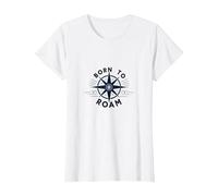 Born to Roam: Diseño de brújula Aventurero para Wanderlusters Camiseta, Mujer, Blanco, XS