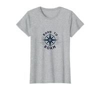 Born to Roam: Diseño de brújula Aventurero para Wanderlusters Camiseta, Mujer, Gris Jaspeado, XL