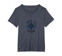 Born to Roam: Diseño de brújula Aventurero para Wanderlusters Camiseta, Mujer Tallas Grandes, Azul Jaspeado, 4XL Grande