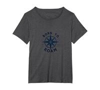 Born to Roam: Diseño de brújula Aventurero para Wanderlusters Camiseta, Mujer Tallas Grandes, Jaspeado Oscuro, 1XL Grande