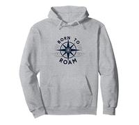 Born to Roam: Diseño de brújula Aventurero para Wanderlusters Sudadera con Capucha, Unisex para Adultos, Gris Jaspeado, L