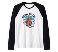 Born To Ski Kids Esquí Cita Bebé Esquiador Niños Niñas Diciendo Camiseta Manga Raglan