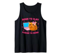 Born to Slay Forced to Work Funny Crying Cat Girl Meme Camiseta sin Mangas